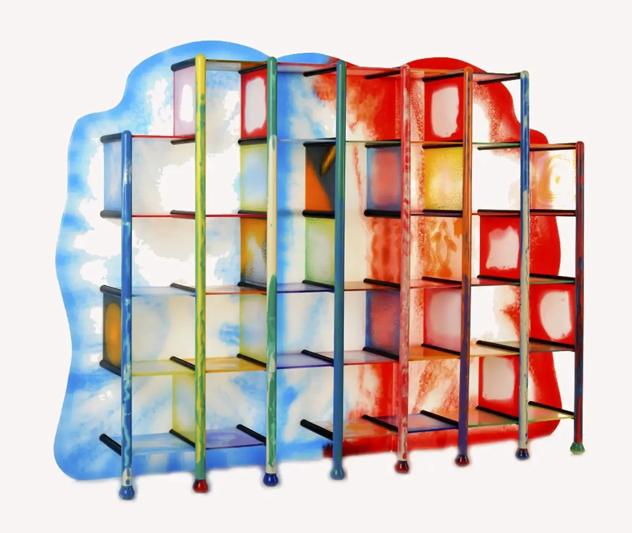 Libreria La In-Portante Le Fablier di Gaetano Pesce con schienale in resina blu e rossa