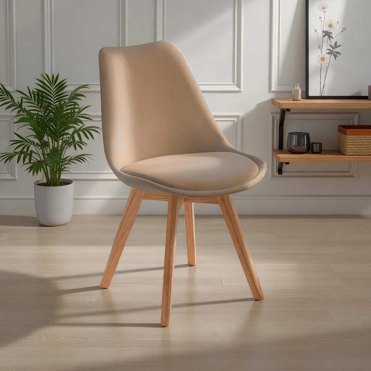 Sedia Kiki Tomasucci color sabbia con gambe in rovere