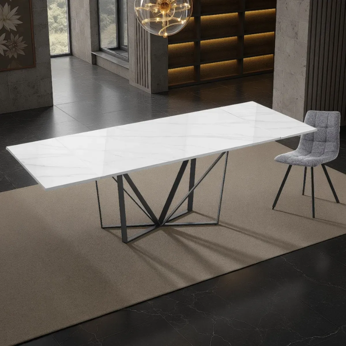 Tavolo allungabile Spinne Tomasucci in ceramica marmo bianco
