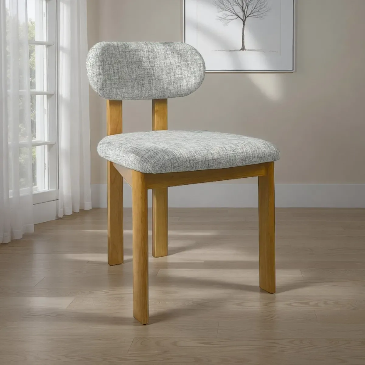 Sedia Tripod Wood Tomasucci in rovere con tessuto chiaro