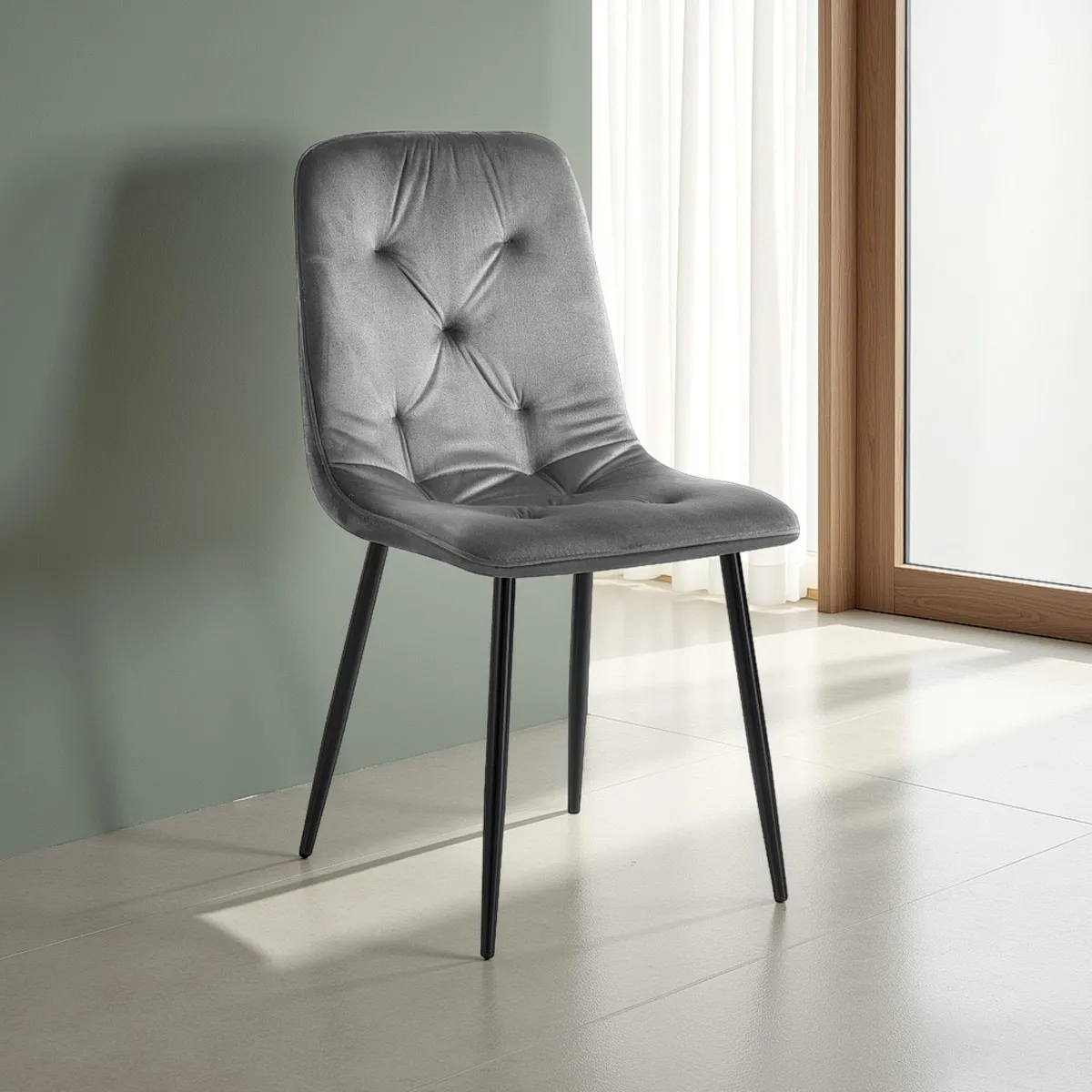 Sedia Tina Grey Tomasucci in velluto grigio trapuntato