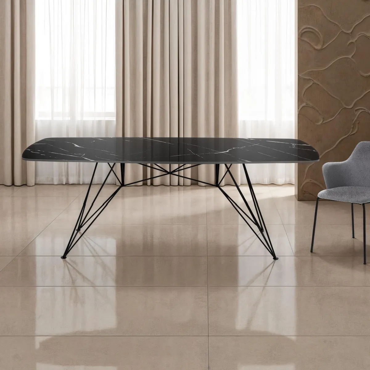 Tavolo Spillo Black Marble Tomasucci con base a fili sottili