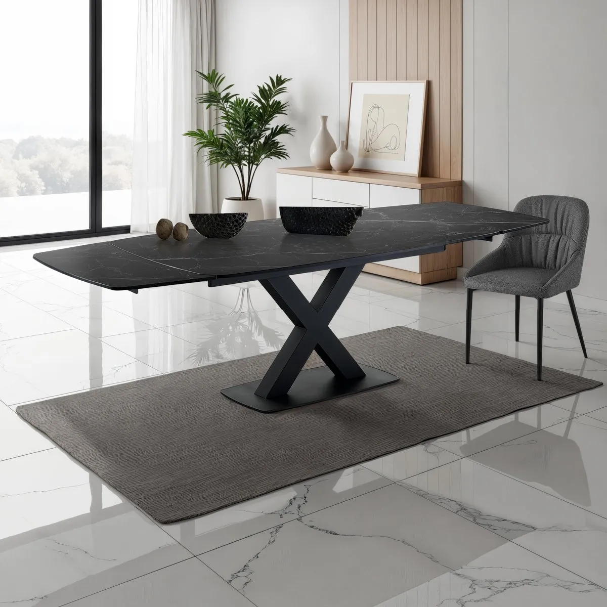 Tavolo allungabile Alexa Black Marble Tomasucci con base a X