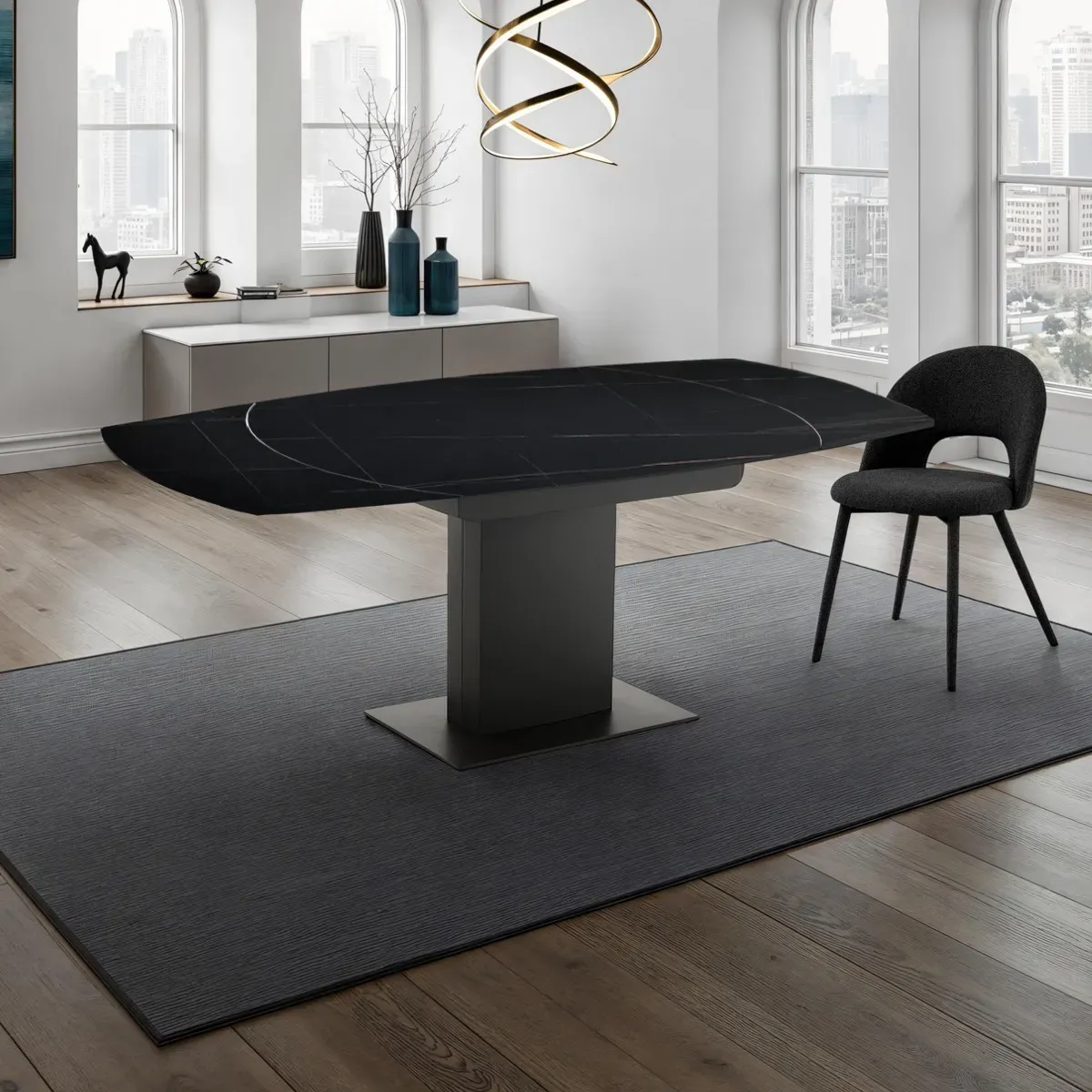 Tavolo Epic 1 Tomasucci in ceramica nera su base a colonna