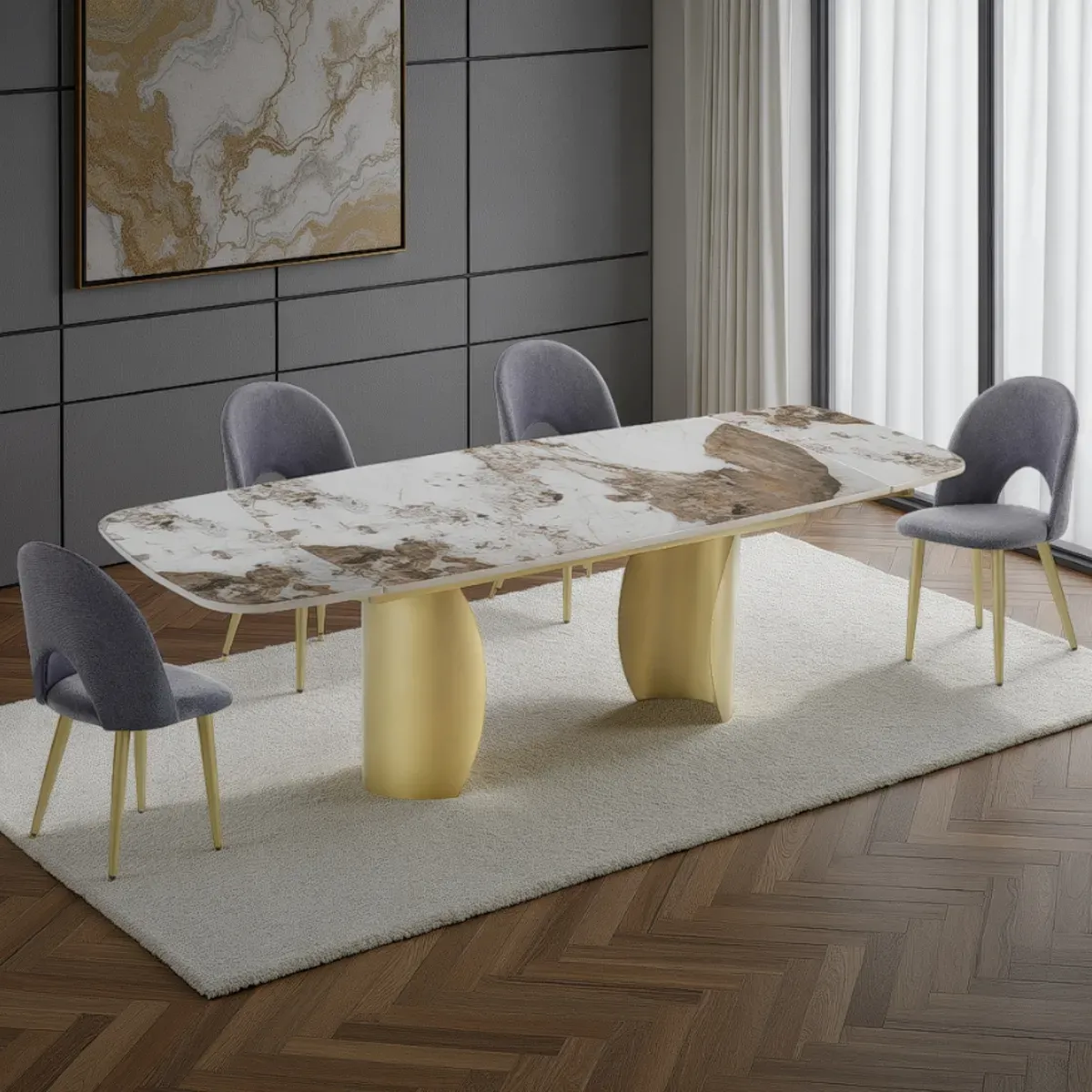 Tavolo allungabile Claw 1 Tomasucci in ceramica onice su base oro