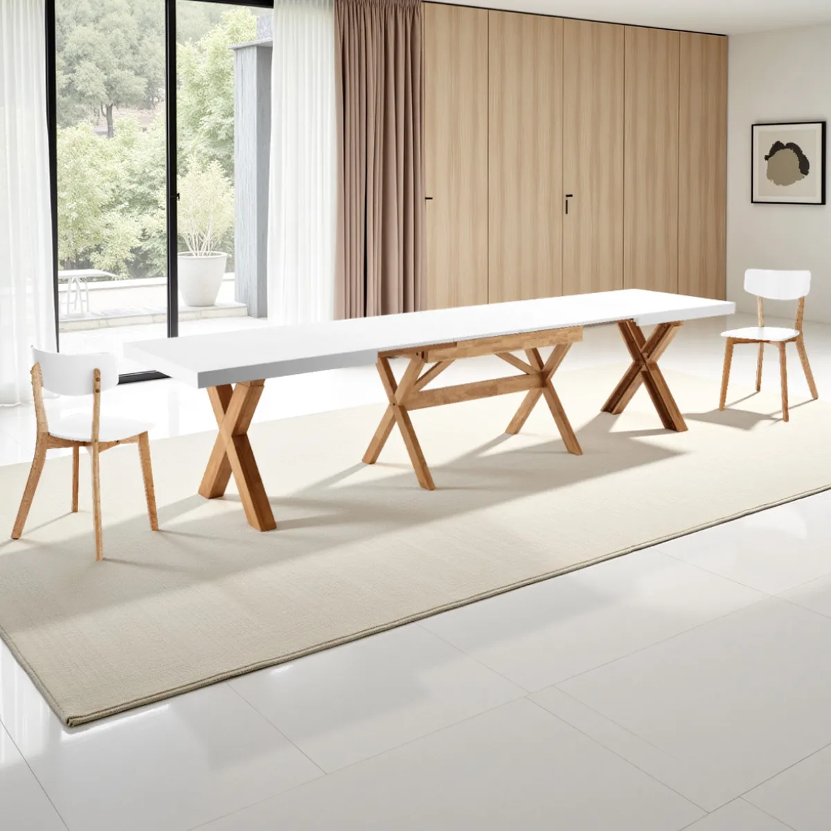 Tavolo allungabile Jolly-A Tomasucci aperto con gambe a X in rovere