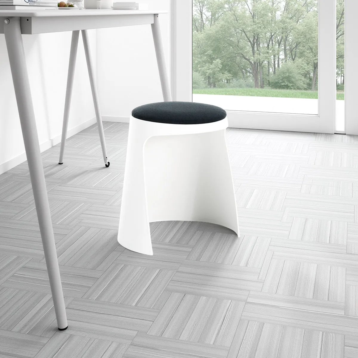Sgabello basso Tex Tomasucci bianco con seduta grigia