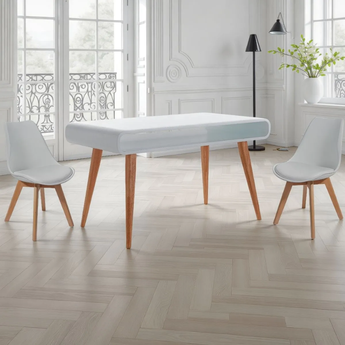 Scrivania Harley Tomasucci bianca con gambe in rovere