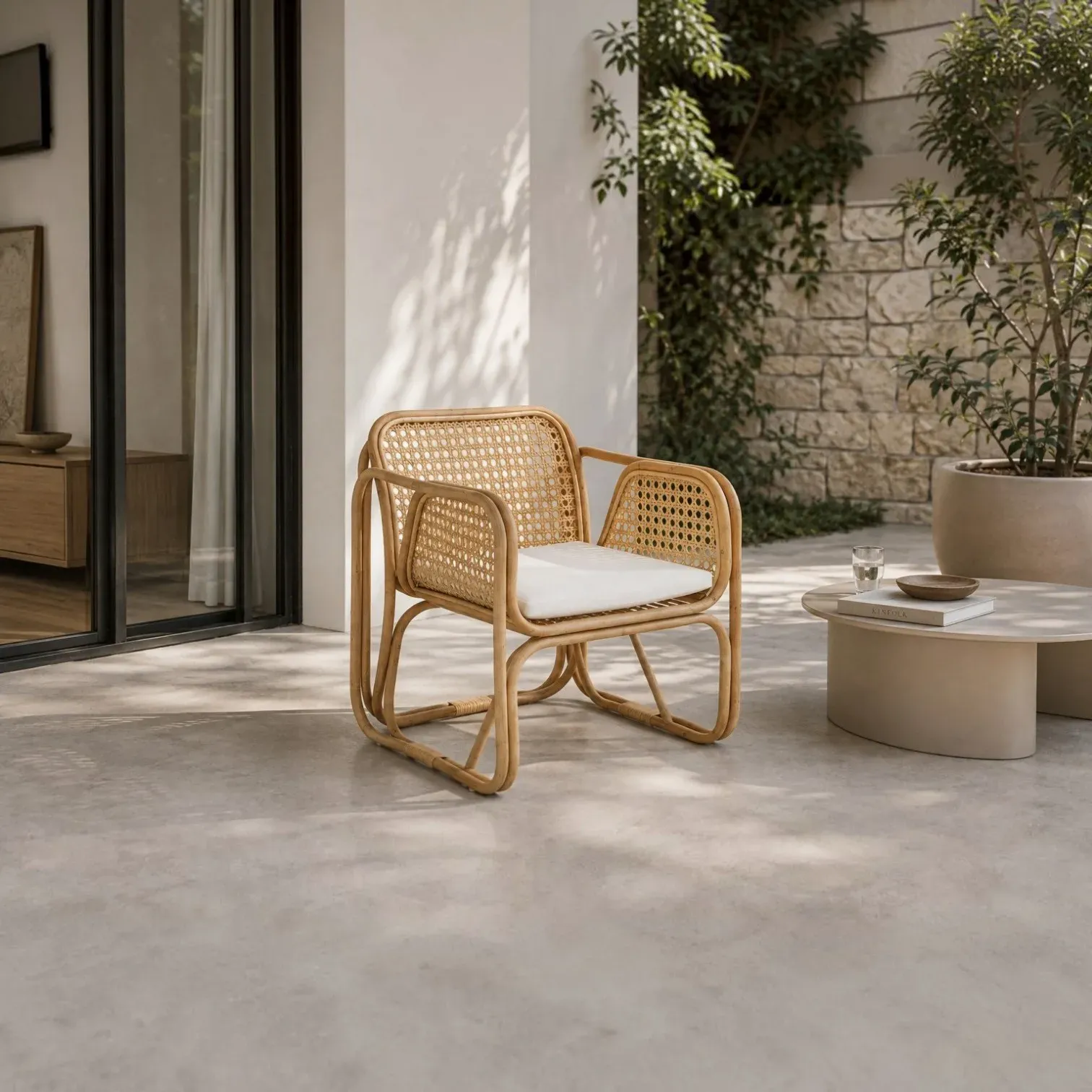 Poltroncina Kamala Tomasucci in rattan in veranda