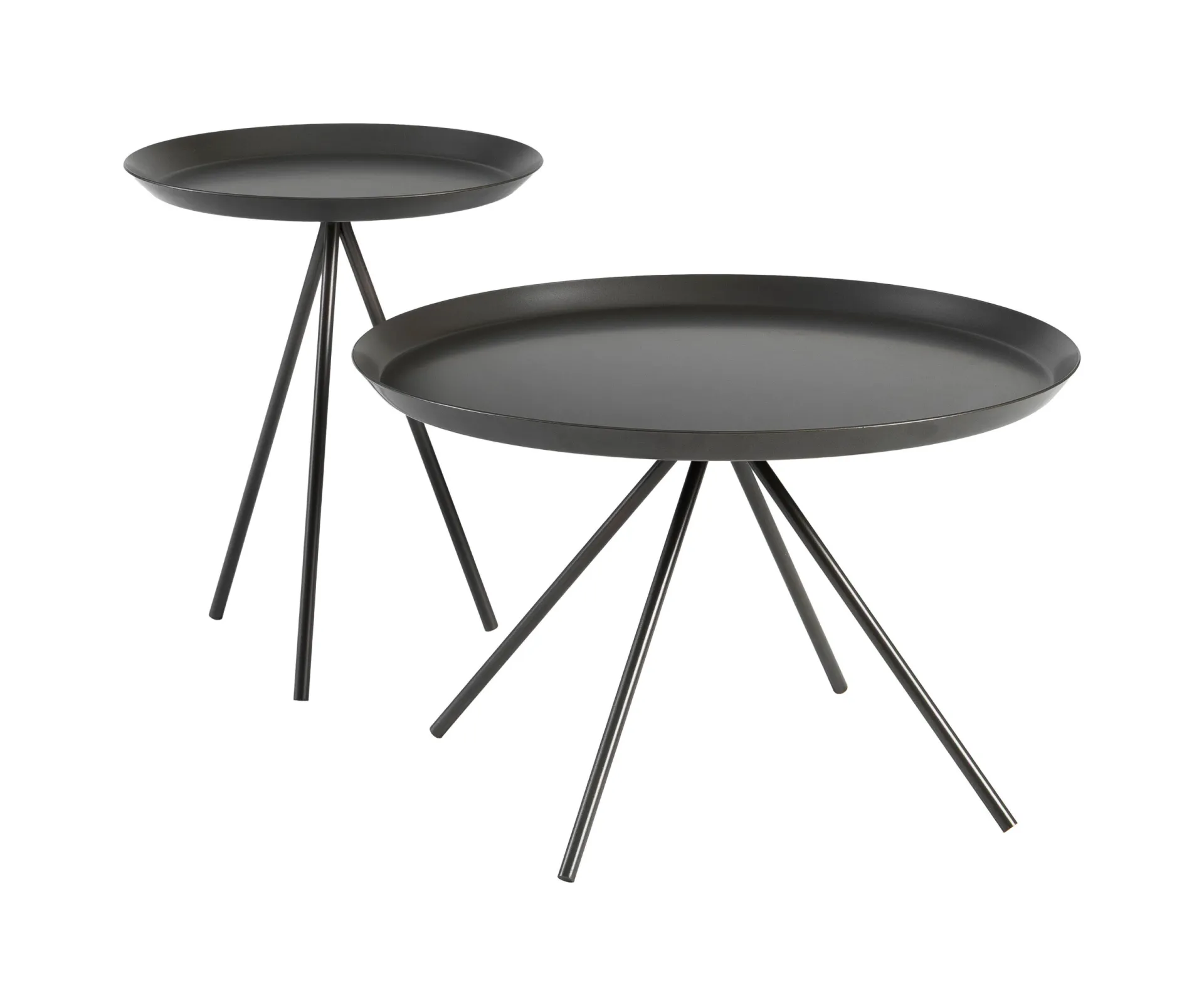 Due tavolini Tray Samoa con piano a vassoio su tre gambe sottili in metallo scuro