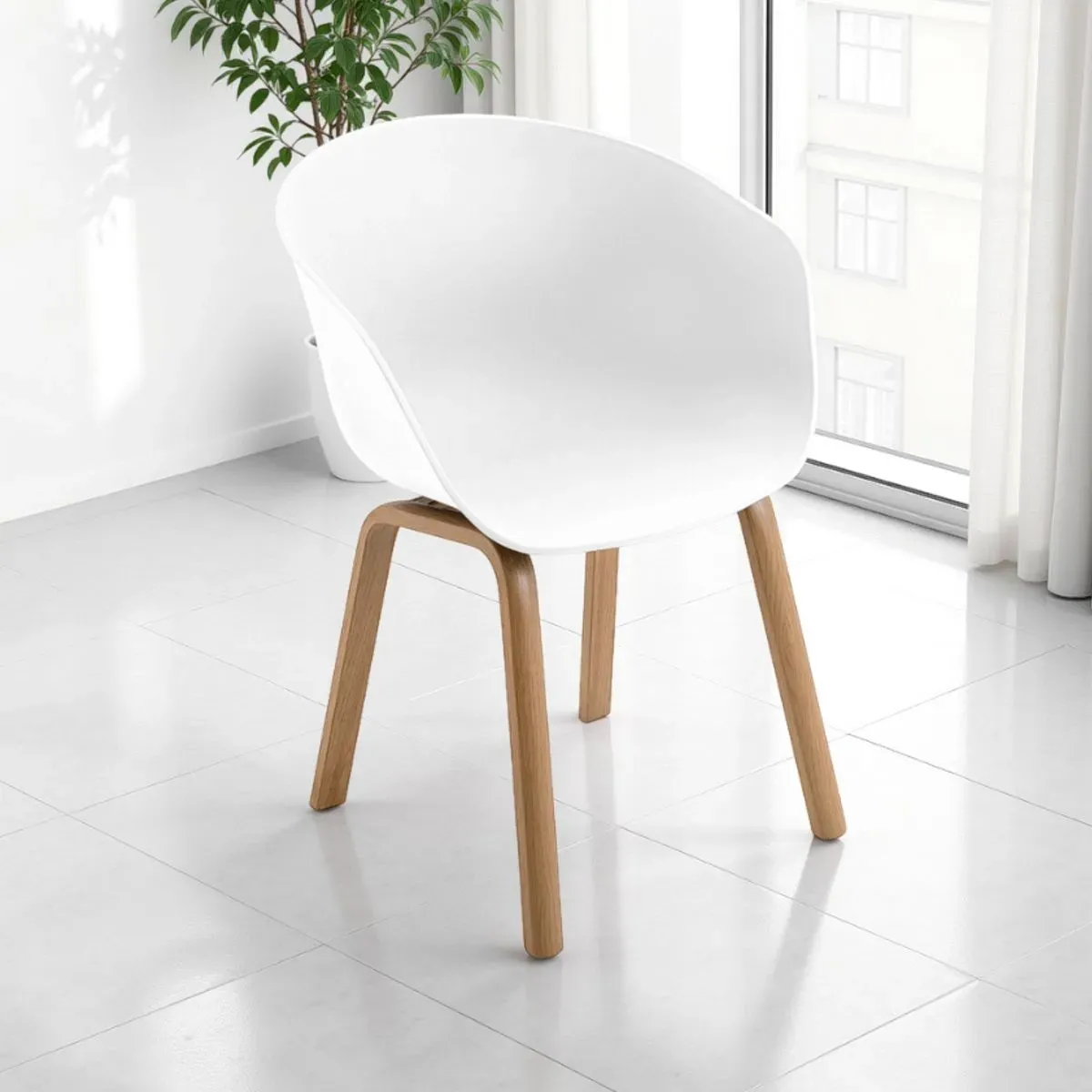 Sedia Mork Tomasucci bianca con gambe effetto rovere
