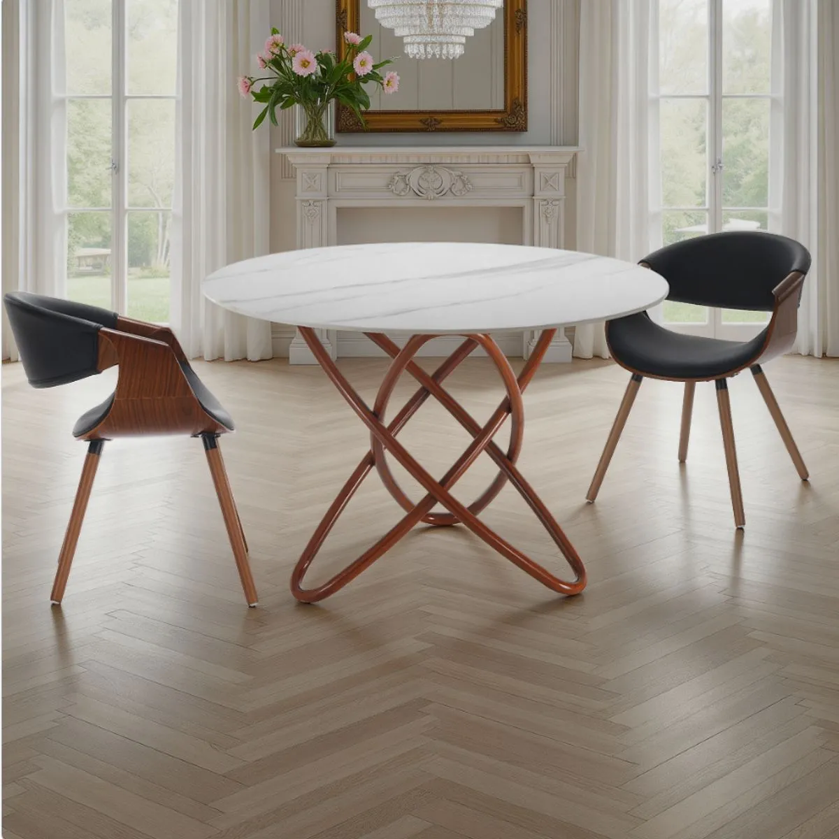 Tavolo Hula Hoop Wood White Marble Tomasucci