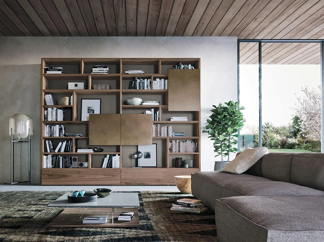 Libreria a parete Horizon 949 MobilGam con pannello centrale in legno