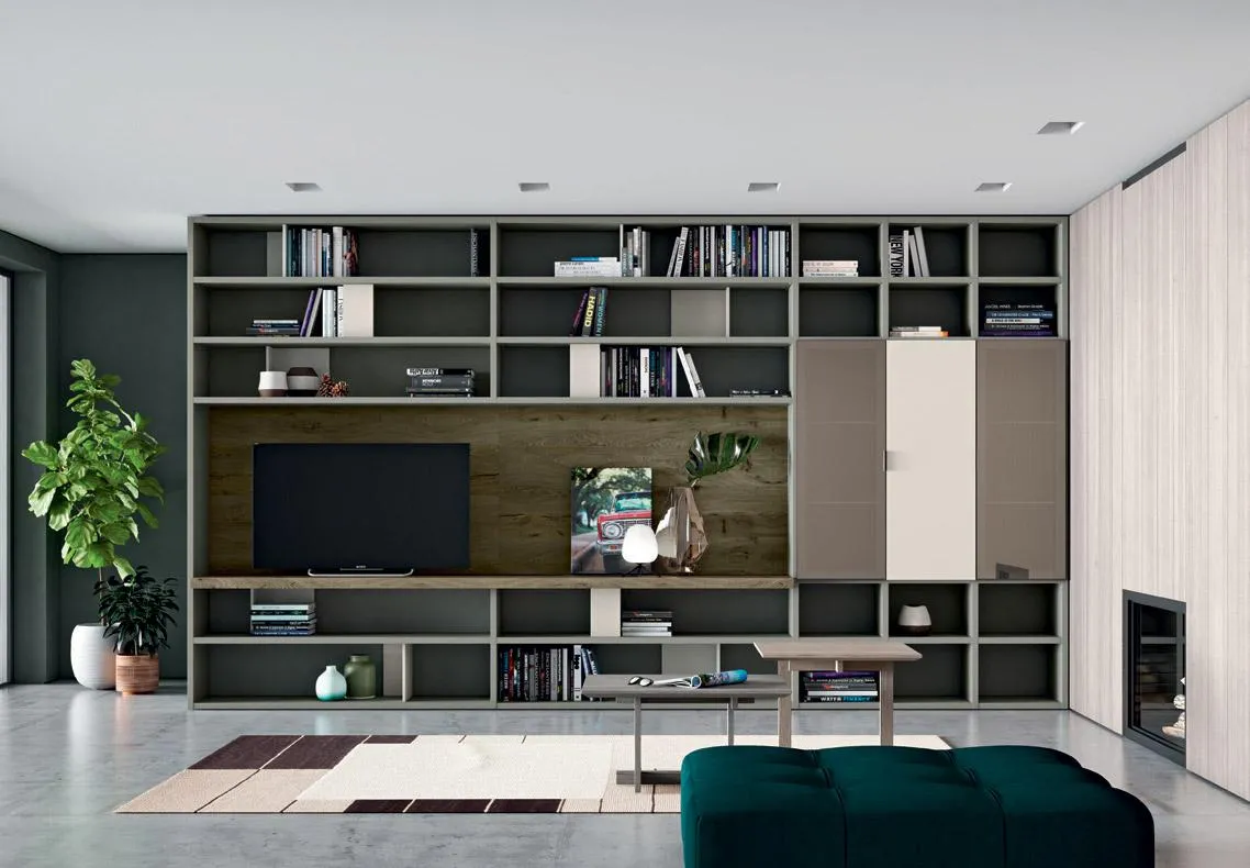 Libreria a parete Horizon 865 MobilGam con nicchia TV in legno