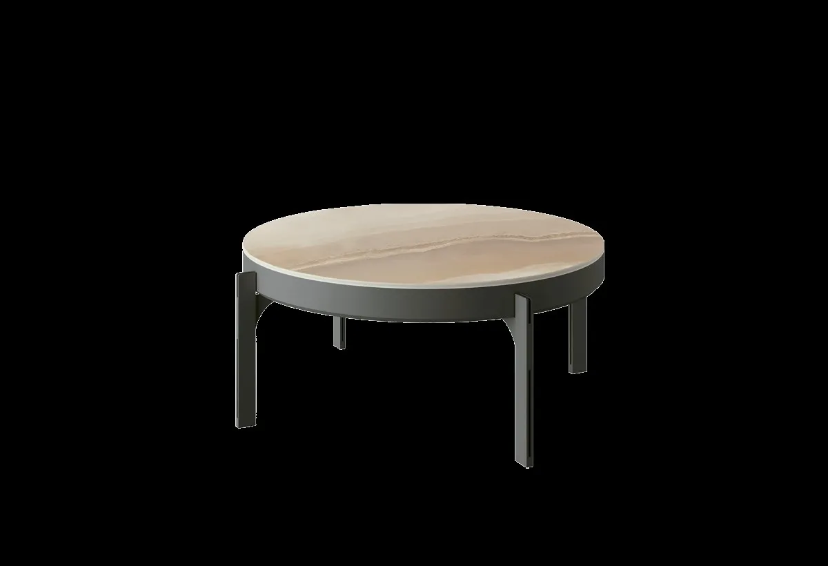 Tavolino Museo Target Point con piano effetto marmo su fondo nero