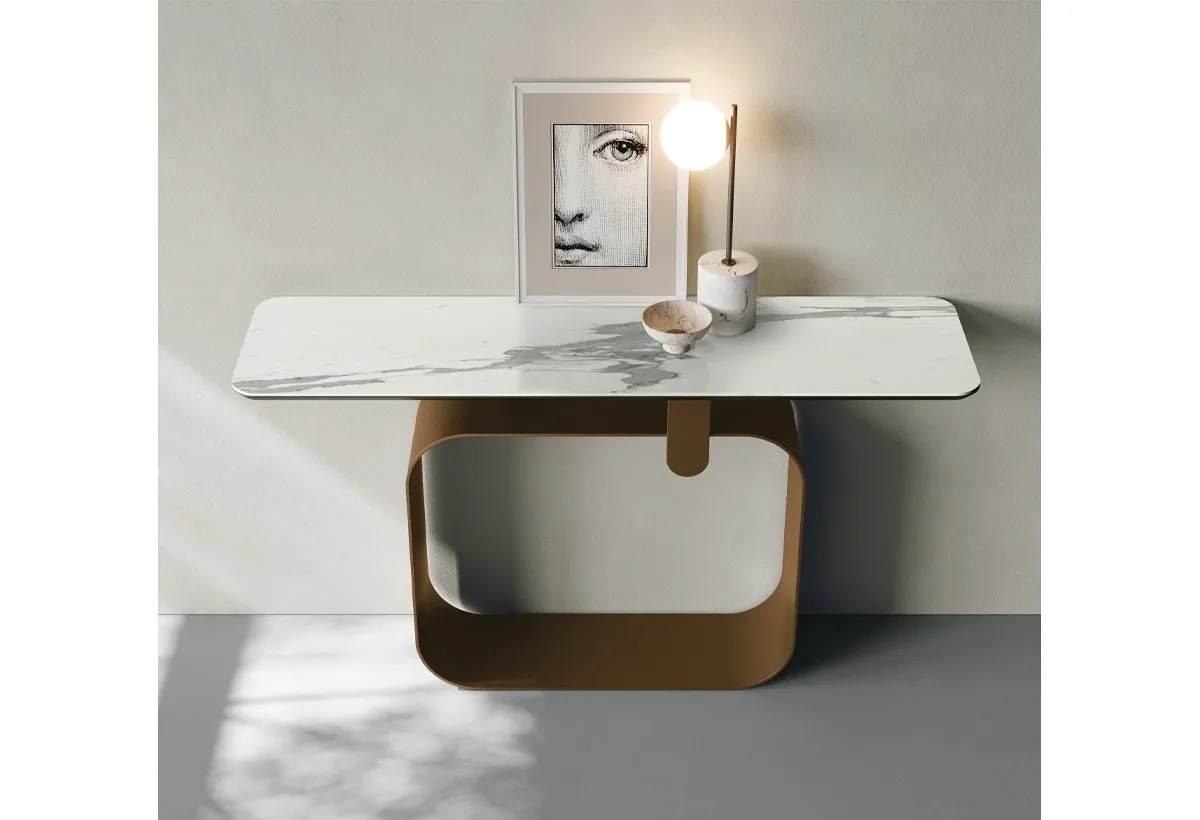 Consolle Quadra Target Point bronzo con piano effetto marmo e lampada