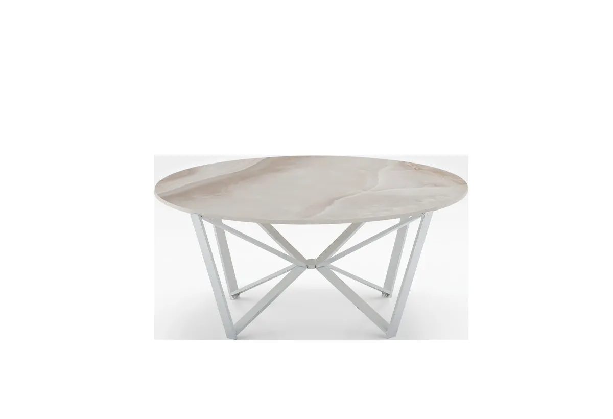 Tavolino Spider Target Point bianco con piano effetto marmo su fondo bianco