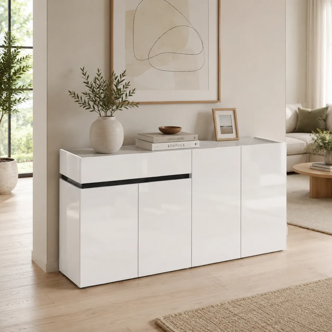Madia Locronan Tomasucci da 160 cm bianco lucido con piano ardesia