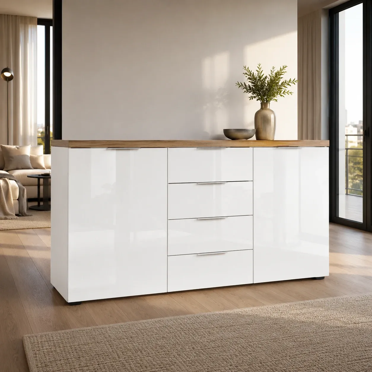 Madia Annency White Tomasucci da 180 cm con quattro cassetti