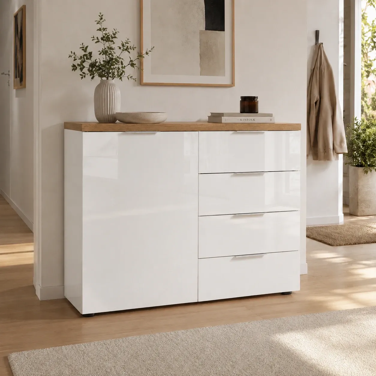 Madia Annency White Tomasucci da 120 cm con anta e cassetti in ingresso