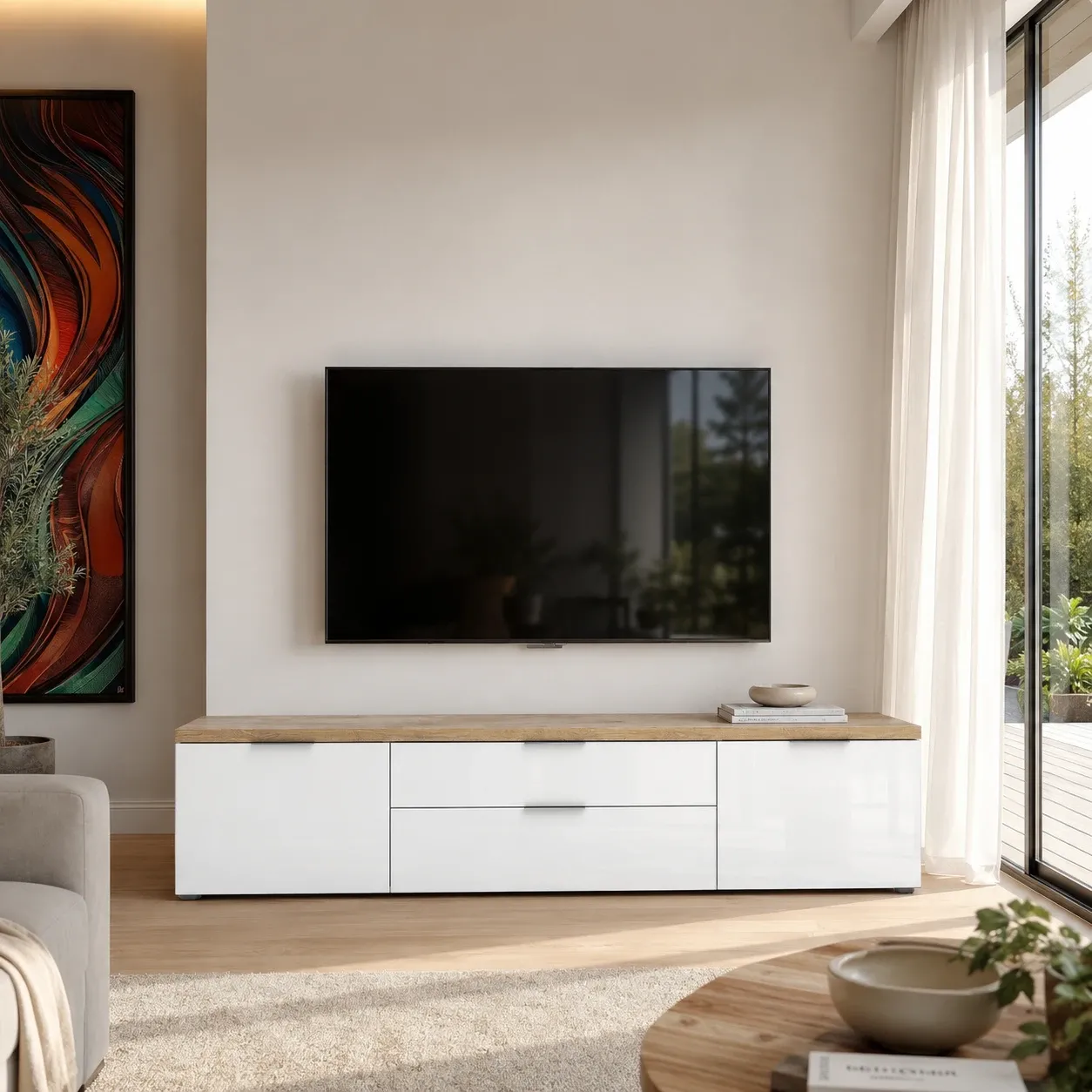 Porta TV Annency White Tomasucci da 220 cm con due cassetti