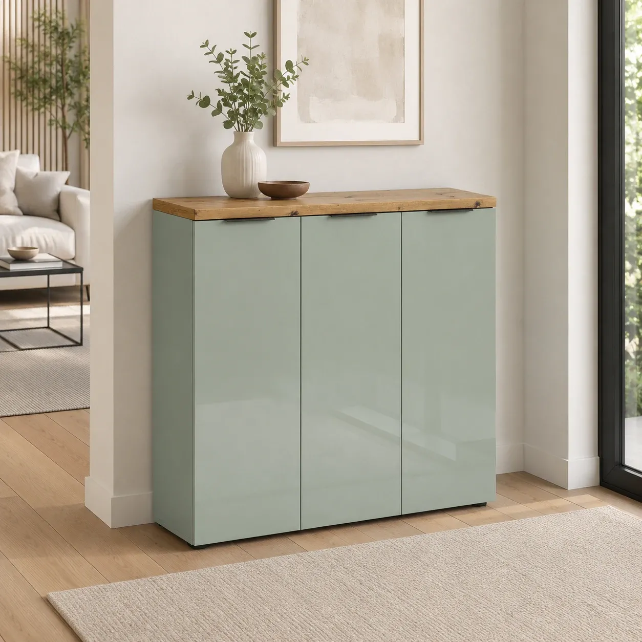 Scarpiera Annency Green Tomasucci verde salvia con piano rovere