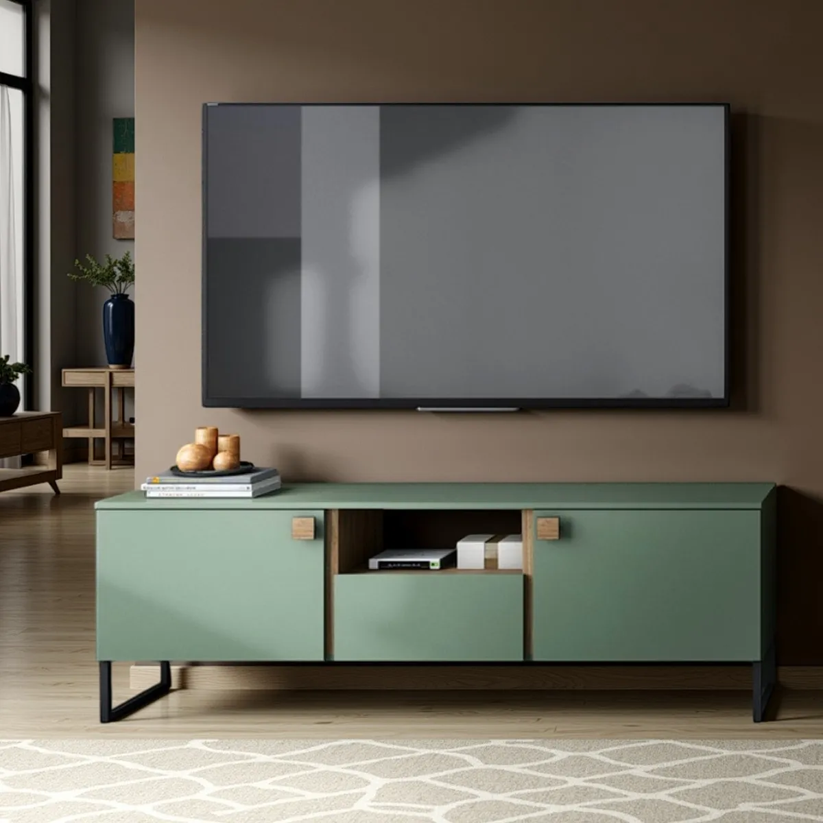Porta TV Thessa Green Smoke Tomasucci con vano a giorno sotto il televisore
