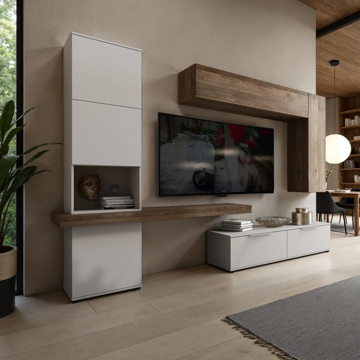 Parete attrezzata Axandra Cashmere Tomasucci con dettagli noce