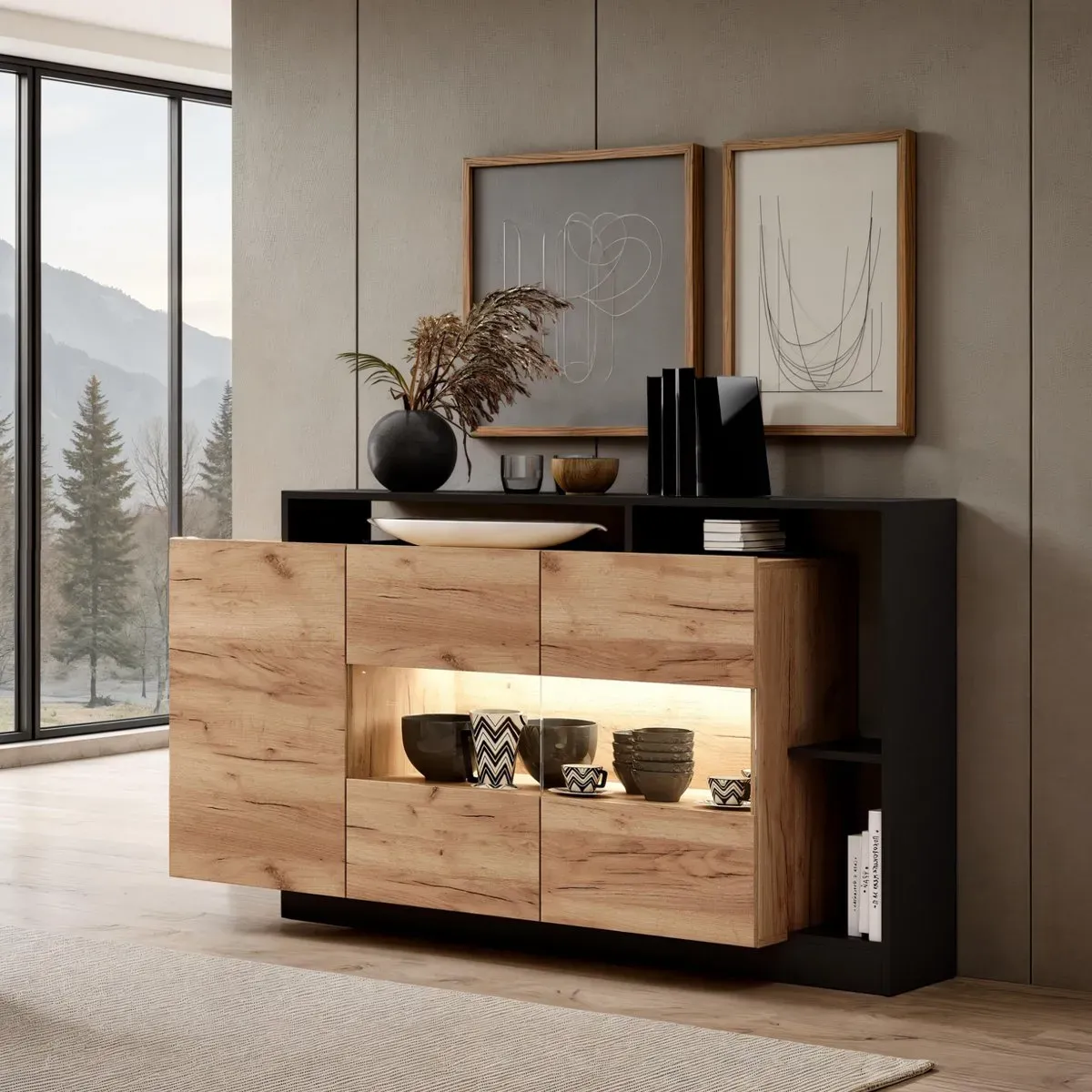 Madia Kely Anthracite Tomasucci rovere dorato con vano illuminato