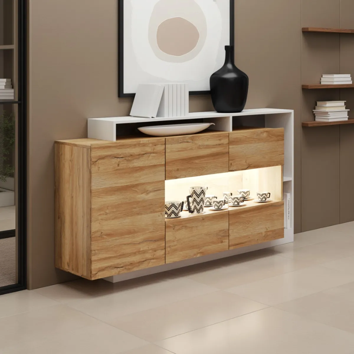 Madia Kely White Tomasucci rovere crudo e bianco in soggiorno