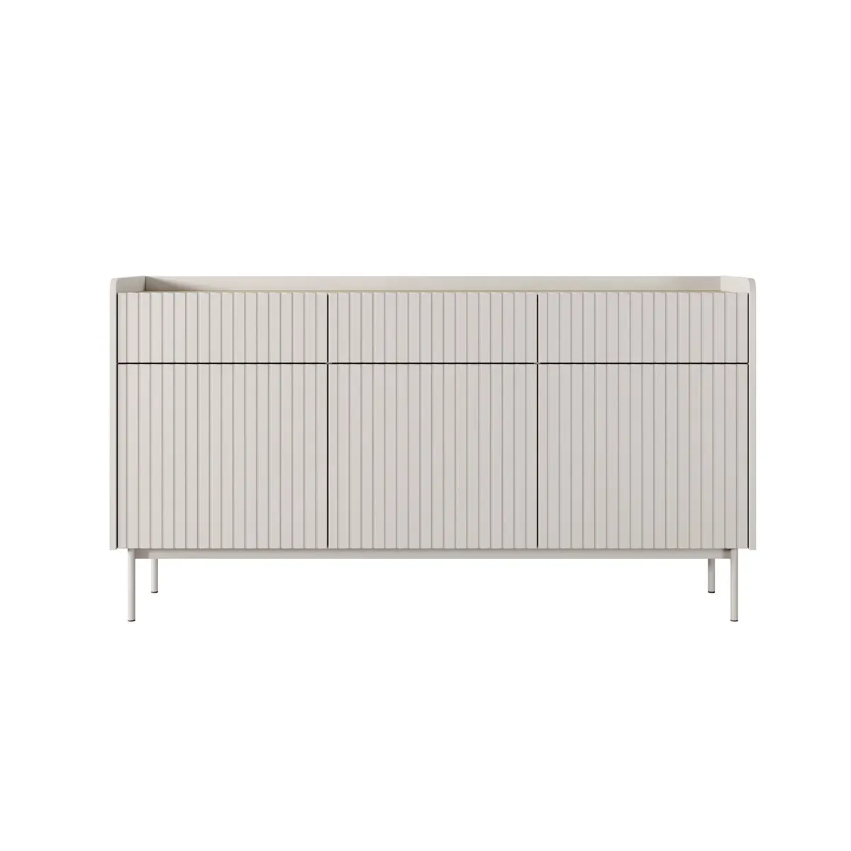 Madia Malena Tomasucci beige con gambe in metallo su fondo bianco