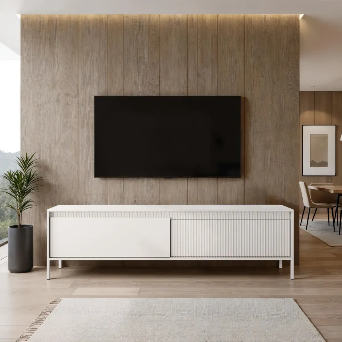 Porta TV Gharbo Beige Tomasucci con frontale a doghe chiaro