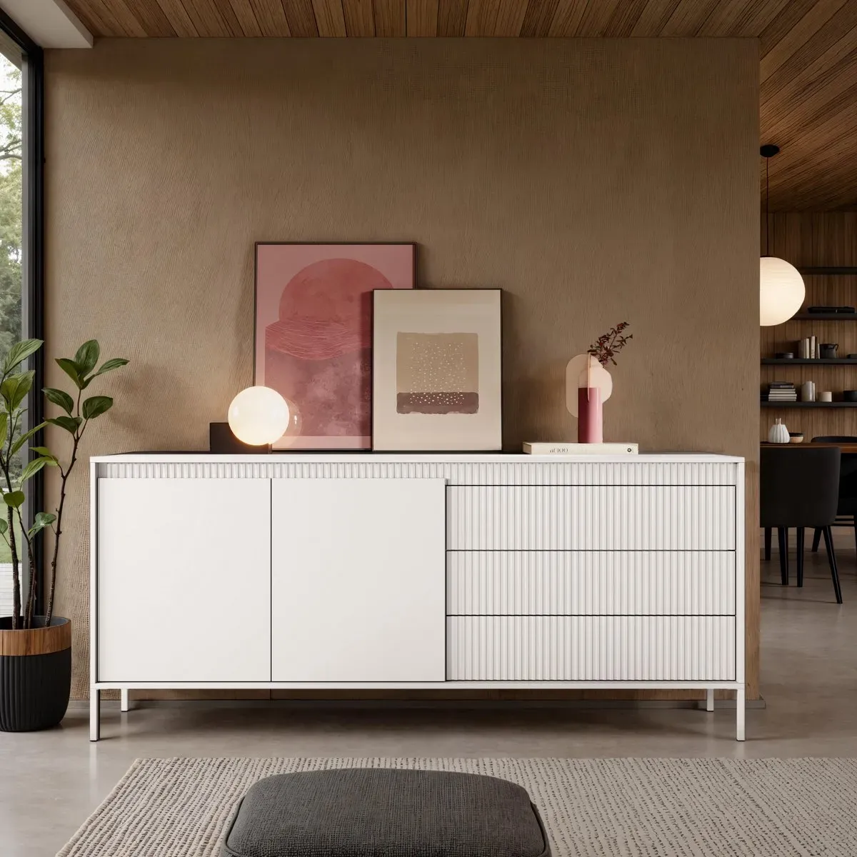 Madia Gharbo Beige Tomasucci con tre cassetti in soggiorno