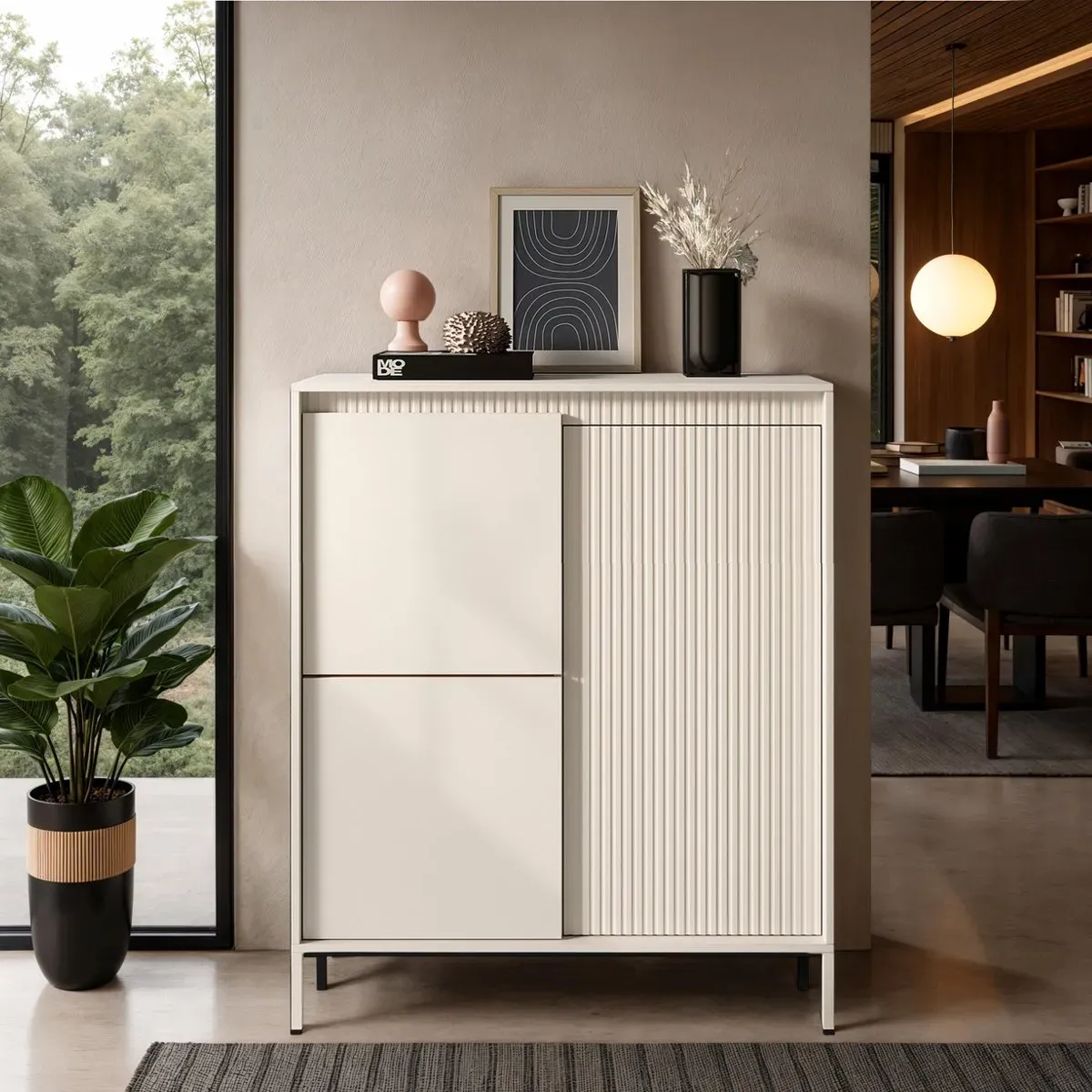 Mobile alto Gharbo Beige Tomasucci su parete in legno