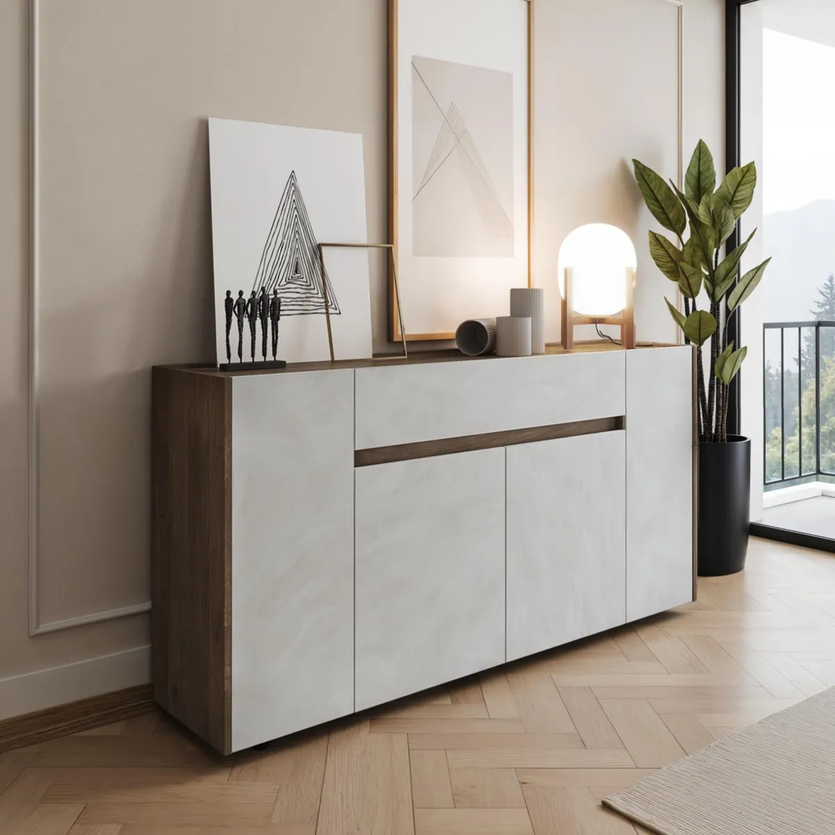 Madia Tonya Silk Flow Tomasucci spatolato bianco e noce in soggiorno