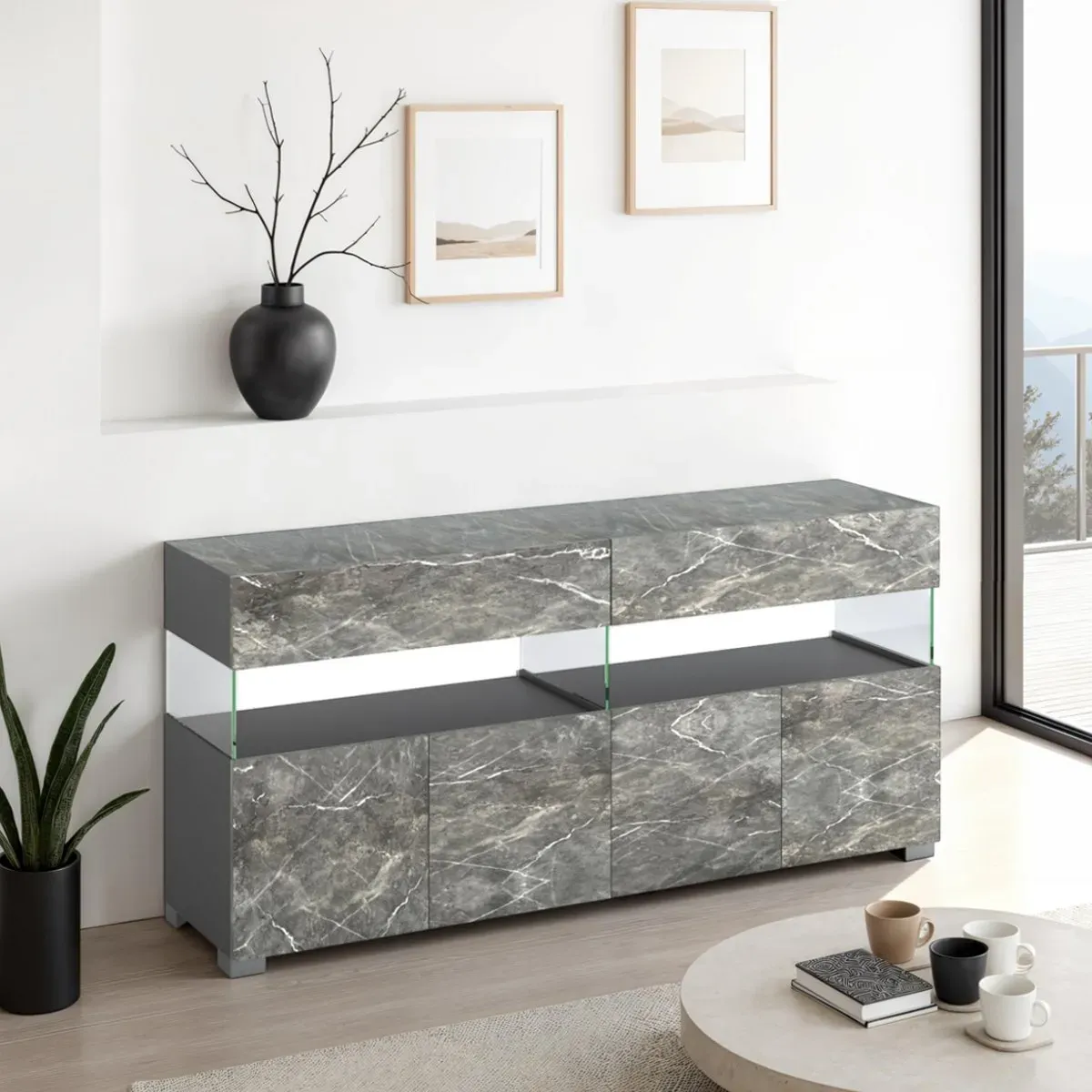 Madia Float Marble Tomasucci da 172 cm in soggiorno
