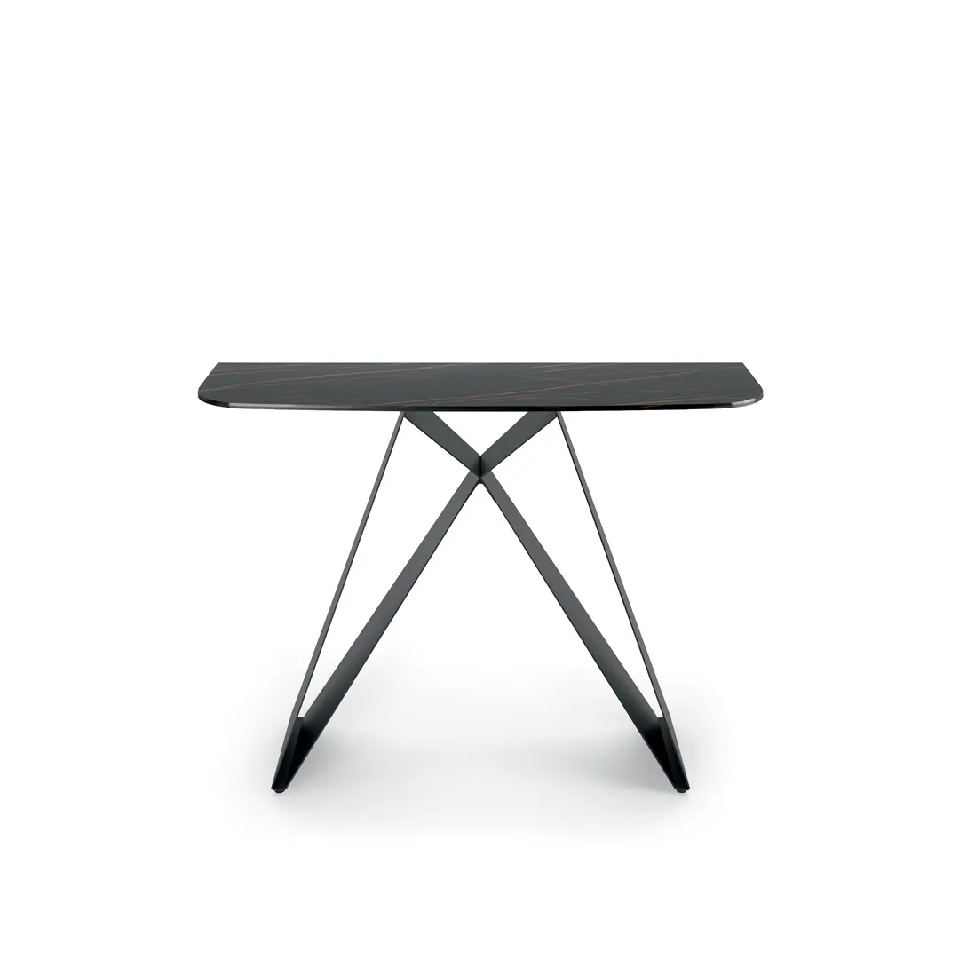 Consolle Thalia Stones Portoro nero con gambe a X su fondo bianco