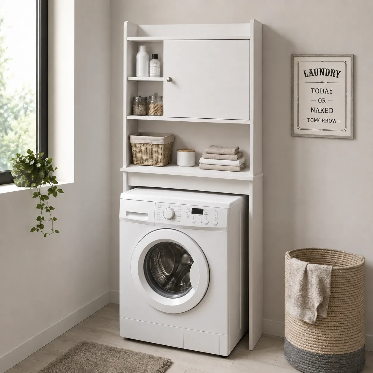 Mobile sopra lavatrice Laundry-C Tomasucci bianco frassino con mensole