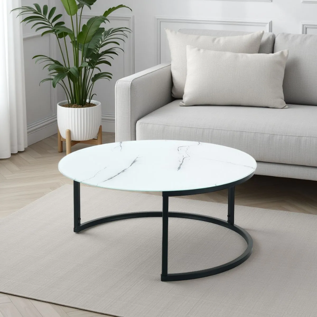 Tavolino Gabriel Evo Tomasucci con piano effetto marmo bianco