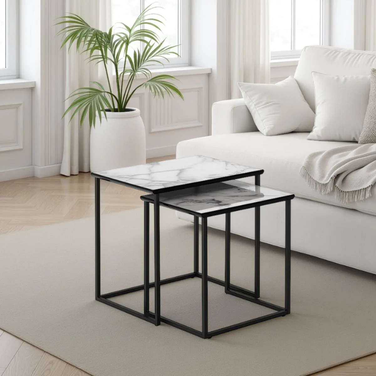 Set di tavolini Thin White Marble Tomasucci con piani marmo