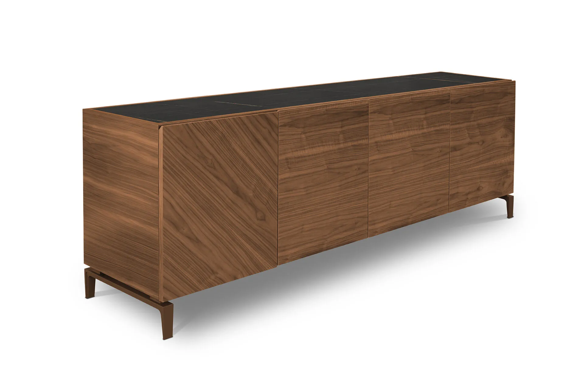 Credenza Tosato 23.209 a quattro porte con piano in gres scuro, vista di tre quarti
