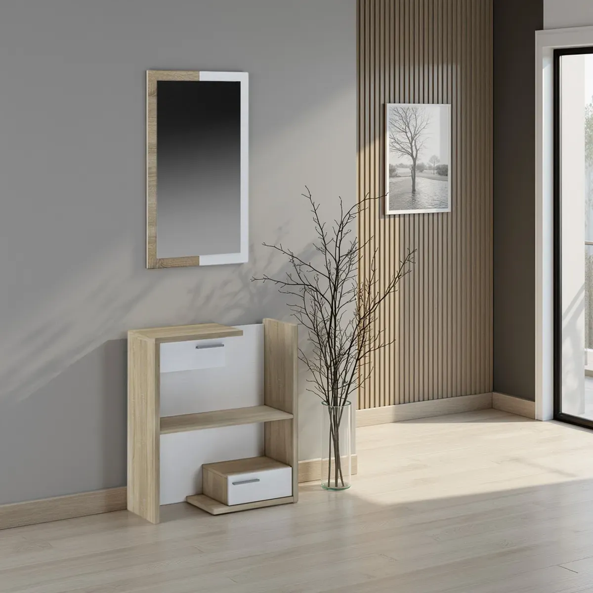 Mobile ingresso Kiara Wood Tomasucci con specchio e due cassetti