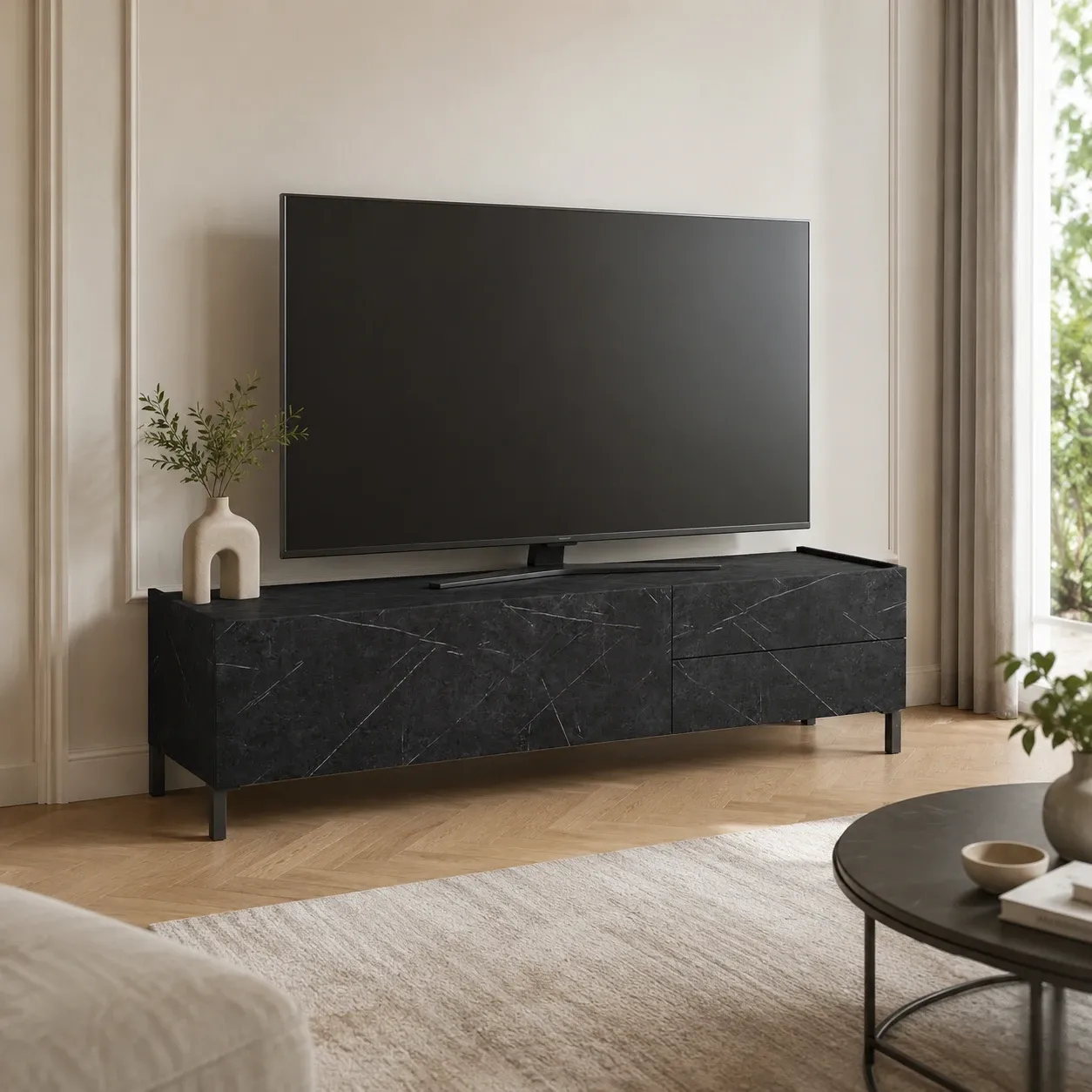 Porta TV Eddy Black Marble Tomasucci effetto marmo nero