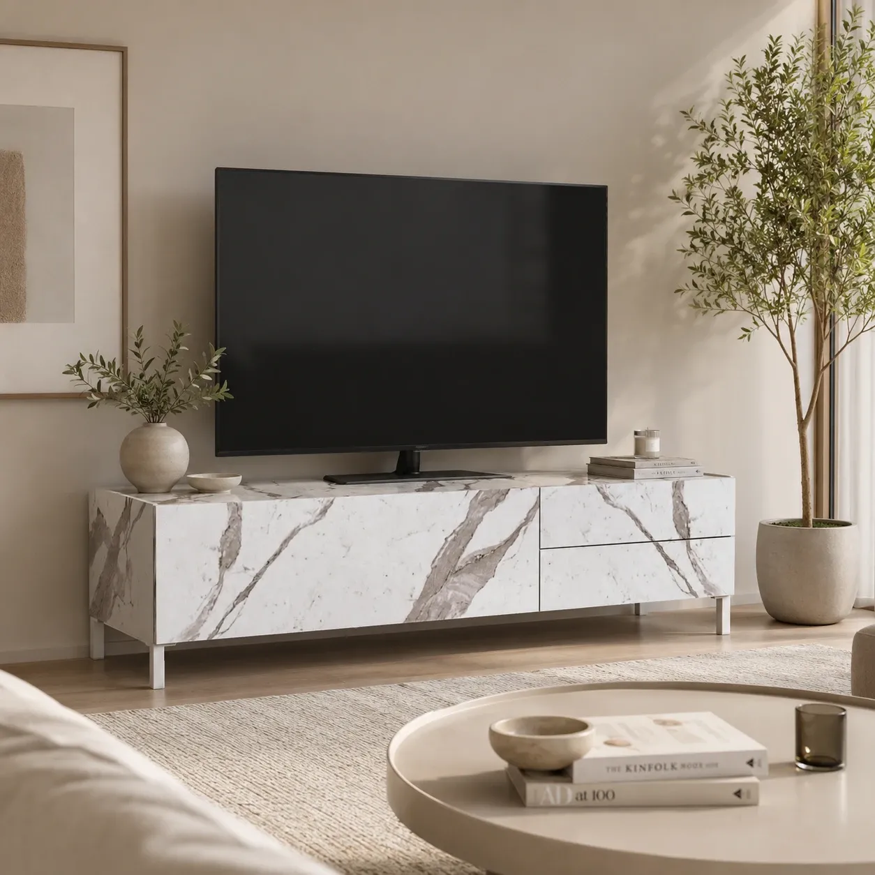 Porta TV Eddy White Marble Tomasucci effetto calacatta