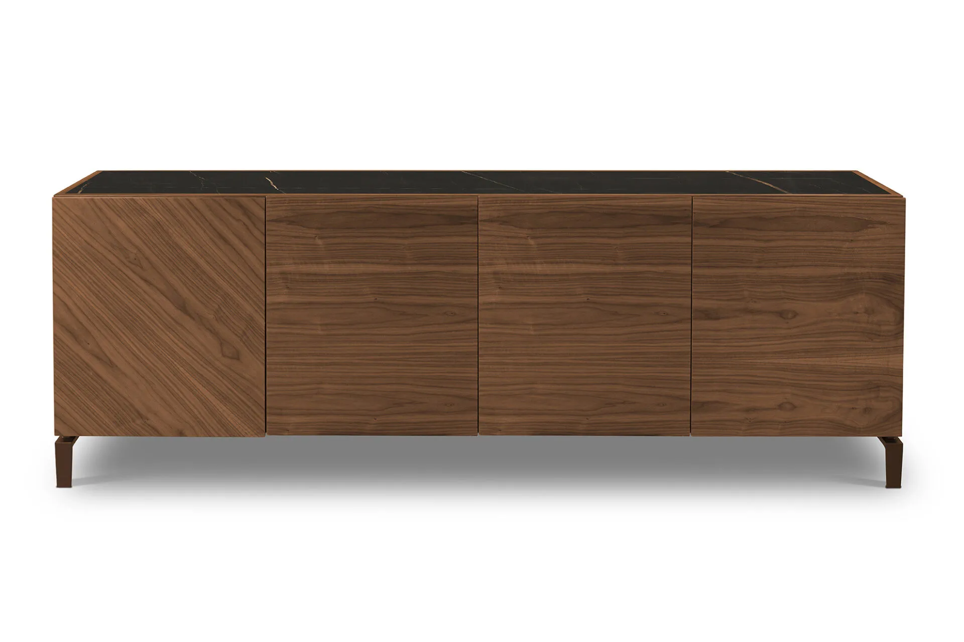 Vista frontale della credenza 23.209 Tosato in noce canaletto con top in gres