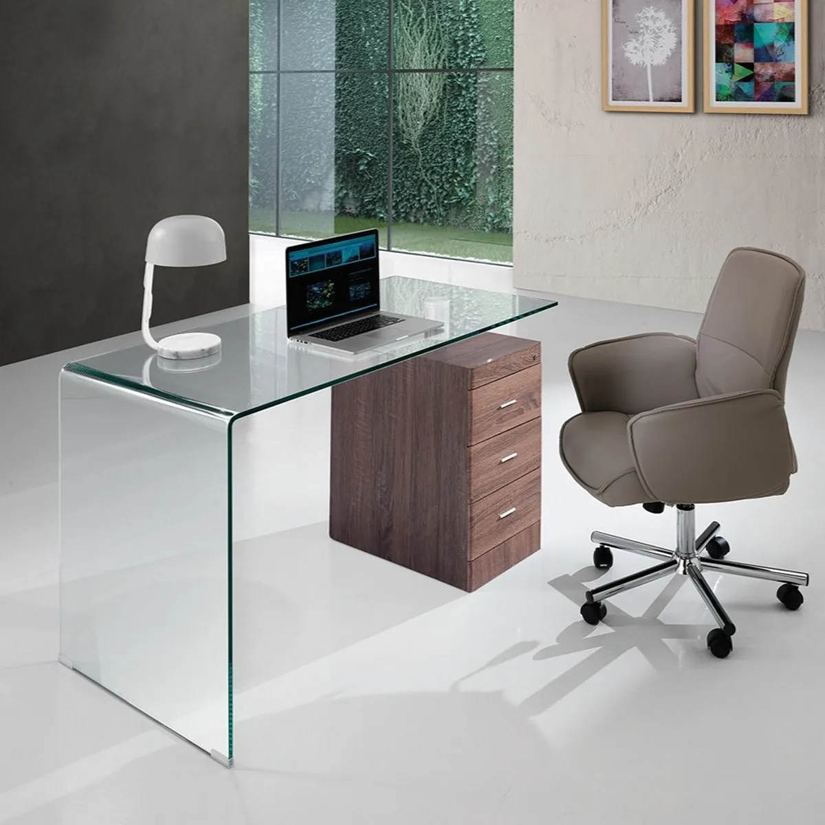 Scrivania Bow Dark Wood Tomasucci con cassettiera noce