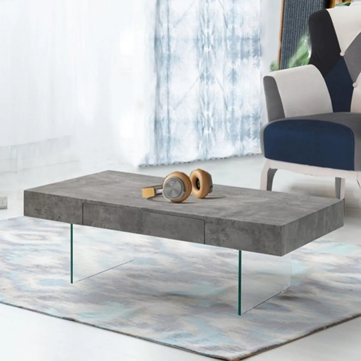 Tavolino Waver Cement Tomasucci con fianchi in vetro