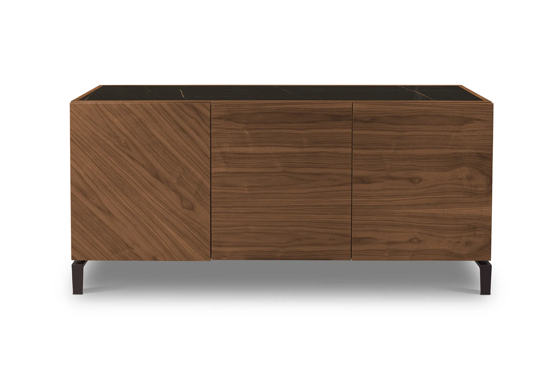 Vista frontale della credenza 23.208 Tosato in noce con top in gres scuro
