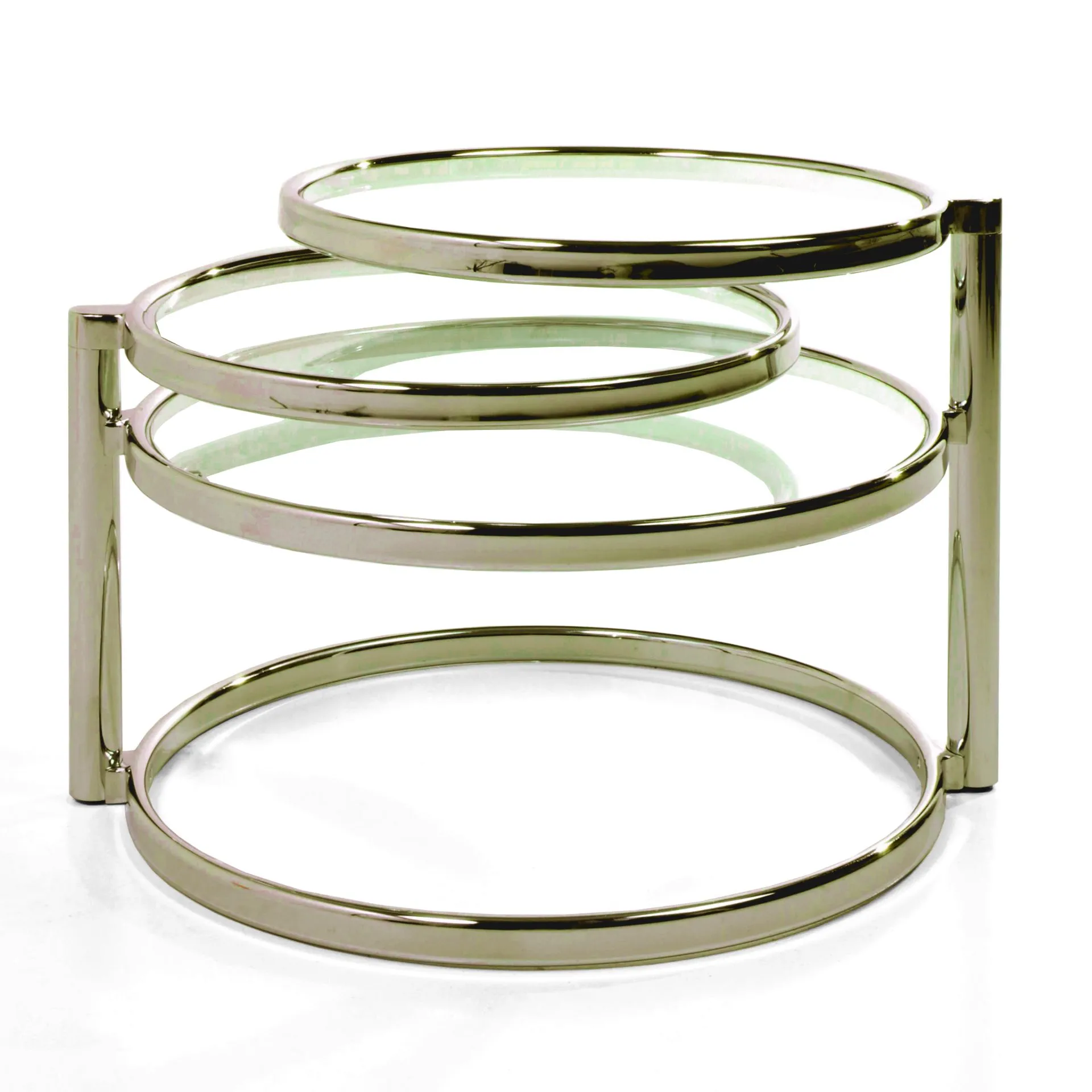 Tavolino New Three Rings Tomasucci con anelli dorati su fondo bianco