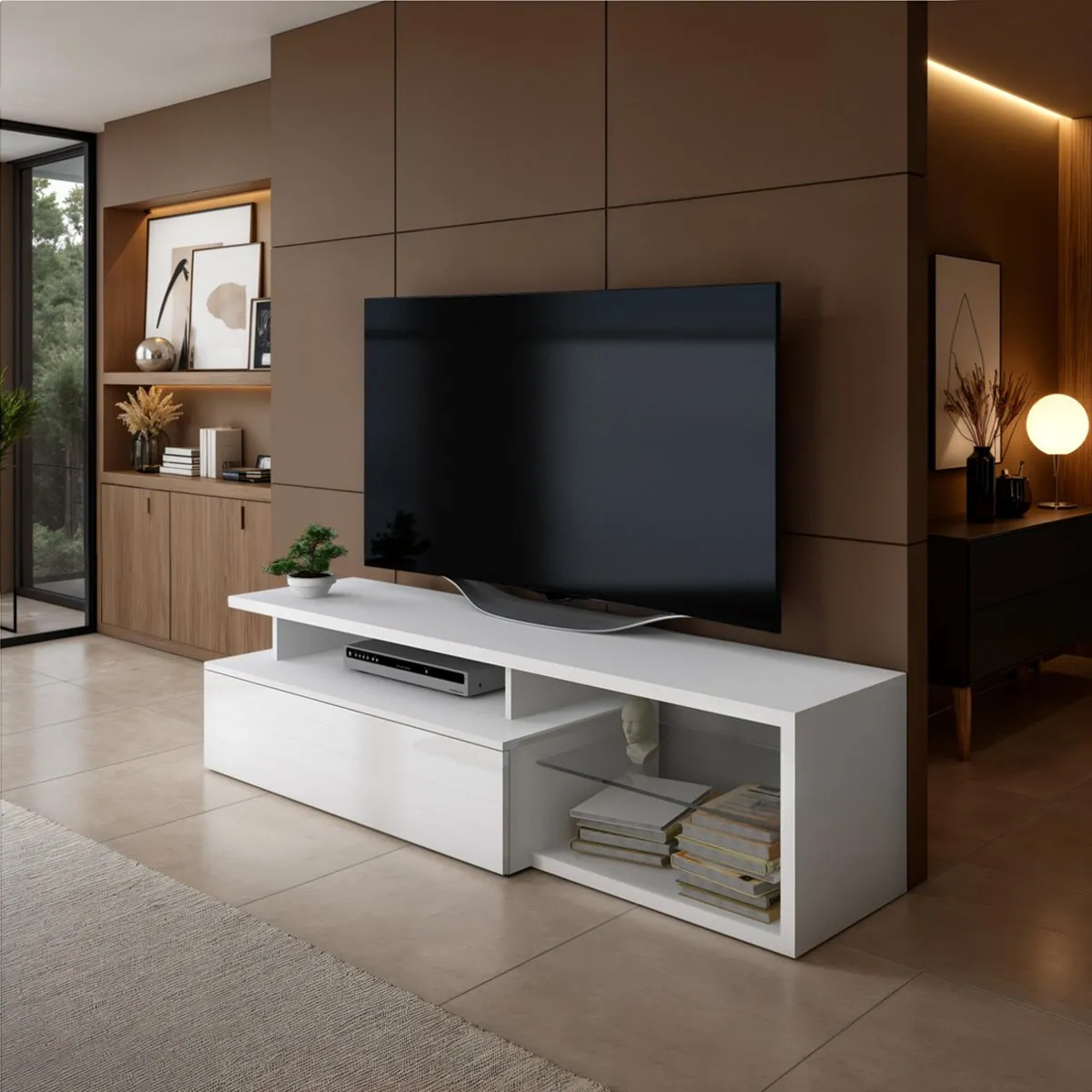 Porta TV Luky-B Tomasucci bianco con vano a giorno sotto il televisore